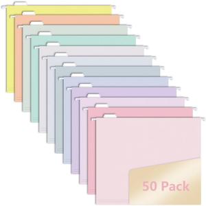 50pcs MagDurnus Hanging File Folders, Pastel Color Design,Letter Size with 1/5 Adjustable Cut Tabs, Assorted 12 Styles, Decorative, Drawer, Desk and Cabinet Use