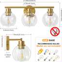 22" Bathroom Light Fixtures, 3-Lights Bathroom Vanity Light Over Mirror with Clear Glass Shade, Modern Gold Wall Sconce Vanity Lighting for Bath, Kitchen, Living Room, Hallway
