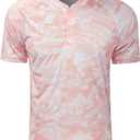 TAPULCO Mens Collarless Golf Shirts Short Sleeve Dry Fit Stretch Casual Breathable Lightweight Tshirts (Pink, S)