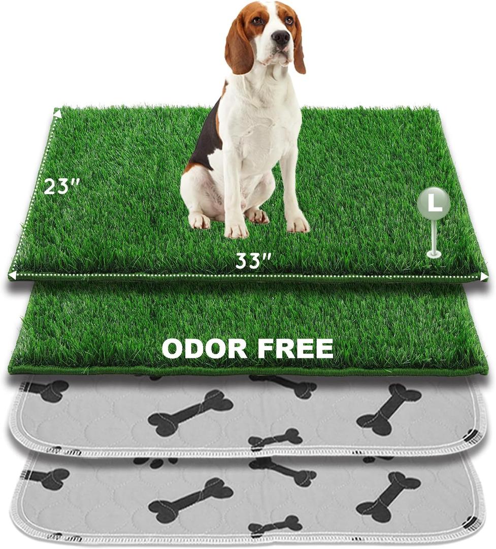 Dog Pee Grass with Washable Pee Pads for Dog Litter Box 2 Sets, Large Ultra-Absorbent Artificial Grass Pads for Dogs Potty Grass with Reusable Puppy Pads for Indoor Potty Training