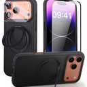 Case for iPhone 17 360 Rotating Stand, Upgraded PU Leather Military-Grade Shock-Resistant Full-Coverage Case with Rotating Stand-Black