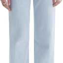 Womens Jeans High Waisted Straight Leg Stretchy Jeans Trendy Wide Leg Casual Fit Denim Pants (Blue)