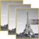upsimples 18x24 Picture Frame Gold 3 Pack, Scratch-Proof Poster Frames 18 x 24 for Photo Gallery - Slide-In Strips, Horizontal or Vertical Wall Mounting