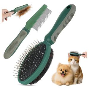 2PCS Pet Grooming and Deshedding Tools, 2-In-1 Double-Sided Cat Brush for Shedding and Bathing, Dogs & Cats Shedding Comb for Long and Short Haired Dogs Cats, Green