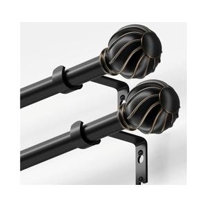Oneach 2 Pack Black Curtain Rods for Windows 72 to 144 Inch, 7/8" Adjustable Heavy Duty Decorative Drapery Rods with Round Netted Texture Finials (36 to 150 Inch)