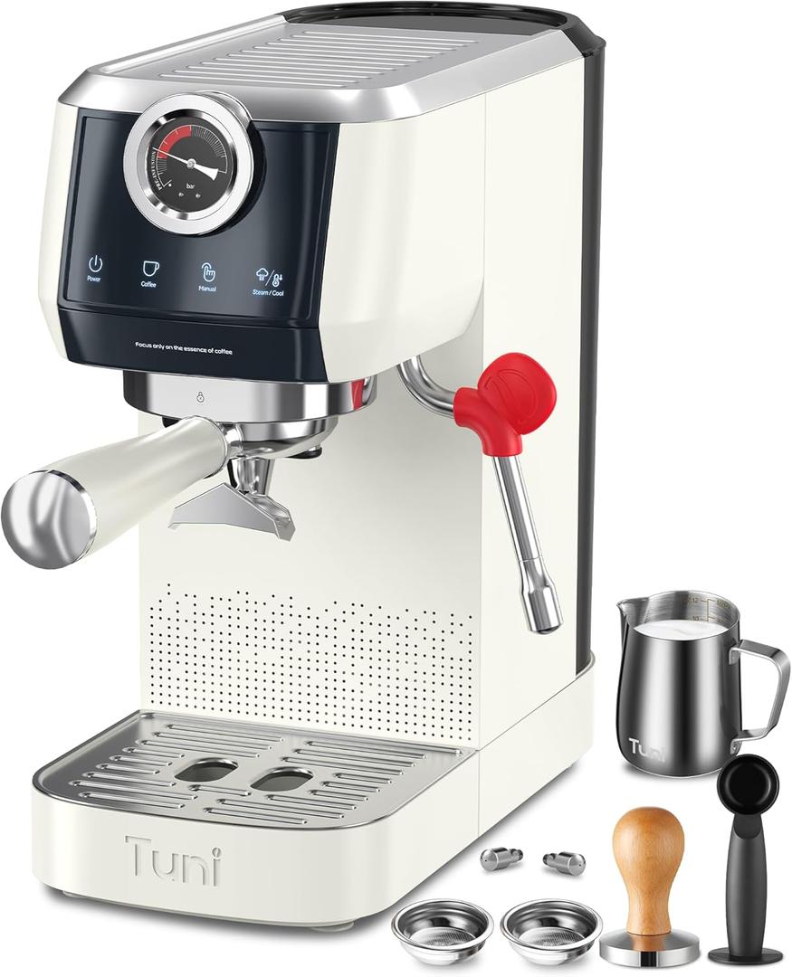 Tuni E2 58mm Espresso Machine 20Bar Espresso Maker, Dual Boiler Coffee Maker with 10mm Steam Milk Frother, Semi-automatic Coffee Machine with UKLA Pump for Espresso,Cappuccino, Gift for Coffee Lover (Ivory)