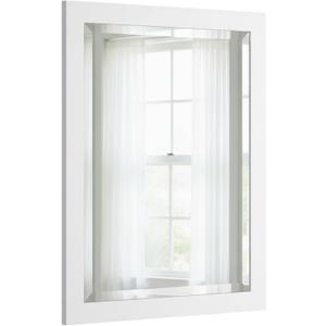 Alaterre Furniture 24" x 30" Bathroom Vanity Mirror with Beveled Glass Wood Framed Wall Mirror for Bathroom, Powder Room or Laundry Room, Hanging Hardware Included (White)