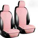 BaoLL 2PCs Front Car Seat Covers, Leather Seat Covers with Steering Wheel Cover and Two Seat Belt Pads, Waterproof Seat Covers for Cars Universal Fit 95% Vehicles (Pink)