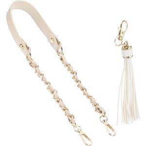PATIKIL Purse Chain Strap, 24 Inch Leather Chain Straps Purse Strap Replacement Flat Chain Strap with Tassel for Shoulder Crossbody Bag Handbag Woman, Khaki/Gold