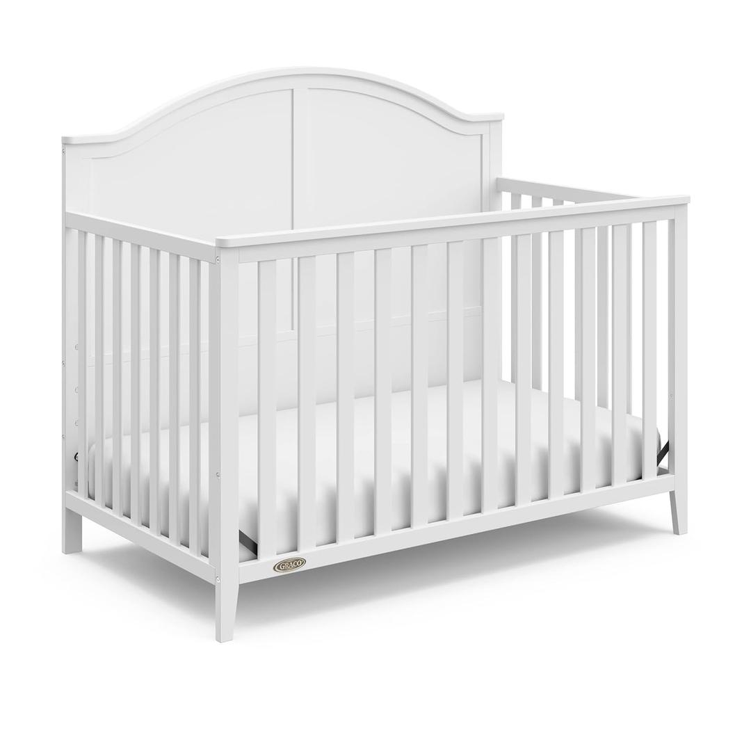 Graco Wilfred 5-in-1 Convertible Crib (White)  GREENGUARD Gold Certified, Converts to Toddler Bed and Full-Size Bed, Fits Standard Full-Size Crib Mattress, Adjustable Mattress Support Base