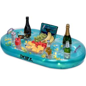 POZA Inflatable Gold Floating Cooler - Luxurious Drink Holder Filled with Sparkly Confetti, Premium Party Float with 8 Holders, Serving Bar for Beach, Lake, Hot Tub, Jacuzzi and Pool - 39x23 Inches (Blue)