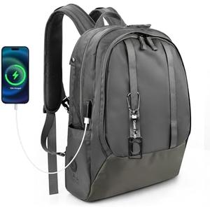 travel inspira Travel Laptop Backpack, Business Anti Theft Sturdy Work Bag with USB Charging Port, Airline Approved College Computer Bag Gift for Men & Women Fits 16 Inch Notebook, Grey