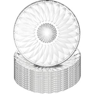 Hiceeden Set of 12 Crystal Glass Salad Plate, 8 Inch Round Clear Dessert Plates Restaurant Serving Party Plates for Fruits, Snacks