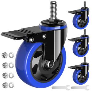 4 Inch Caster Wheels Heavy Duty Stem Caster 2000Lbs, Threaded Stem Casters 1/2"-13 x 1(Stem Diameter 1/2", Stem Length 1"), Swviel Locking Caster Set of 4, Industrial Castor Wheels for Cart,Furniture