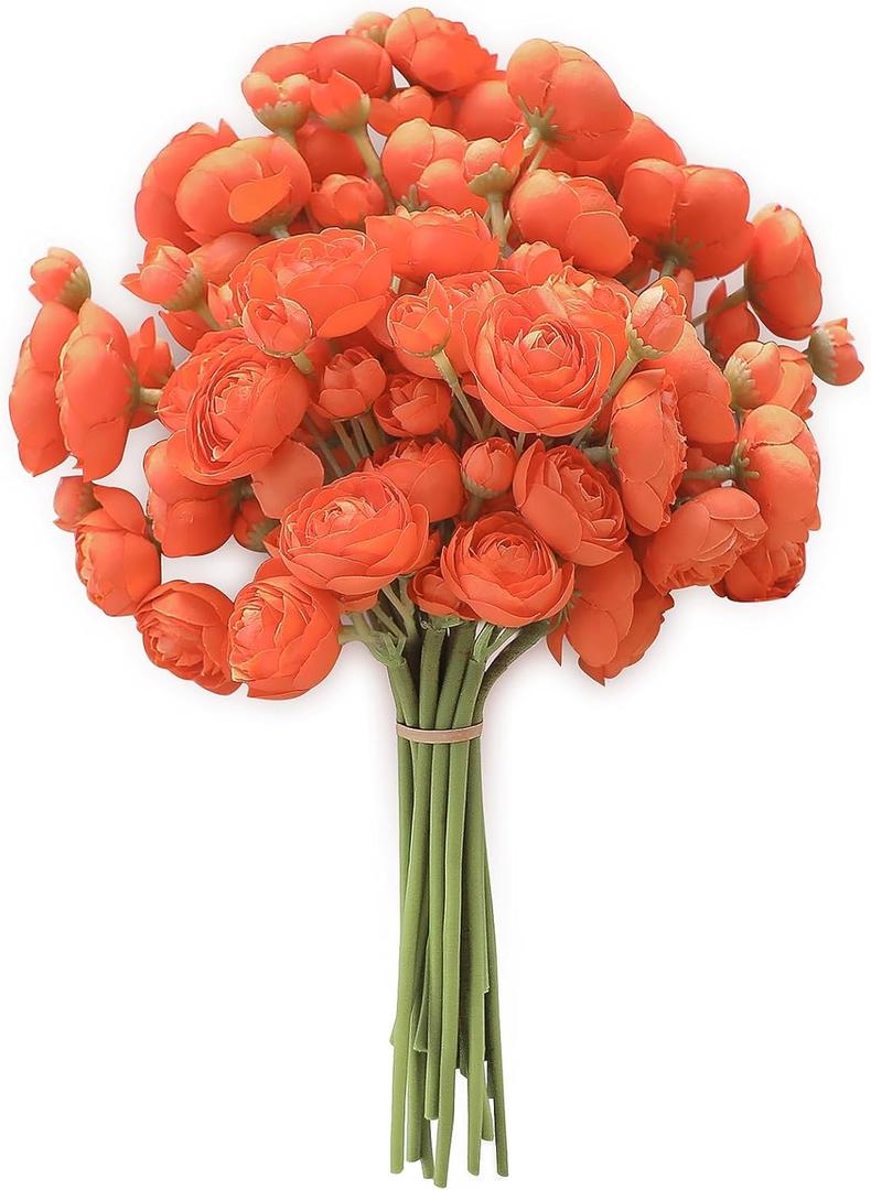 Floroom Ranunculus Artificial Flowers 18 Pcs Burnt Orange Faux Silk Mini Ranunculus Bulk Fake Wedding Filler Flowers for DIY Bouquets, Centerpieces, Bridal Shower Decorations & Arrangements