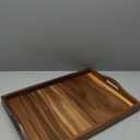 Large Acacia Wooden Serving Tray with Handles 20 x 14 inch Decorative Coffee Table Ottoman Tray for Living Room Extra Large for Kitchen Dinner Food Bar Breakfast in Bed (Color Natural)