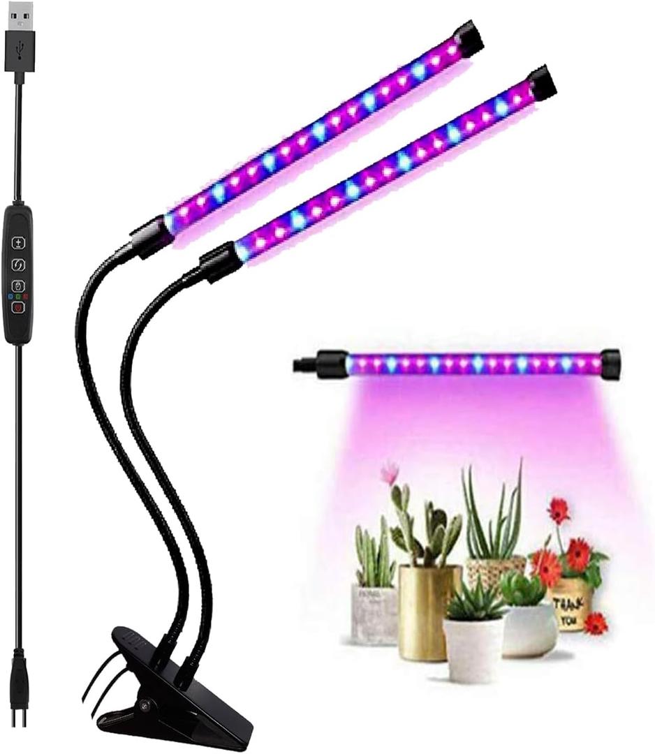 40W Grow Light LED Plant Grow Lights Full Spectrum for Indoor Plants, Auto ON Off with 3/9/12H Timer, 9 Dimmable Lightness Clip-On Desk Grow Lamp Bulbs (Red+Blue)