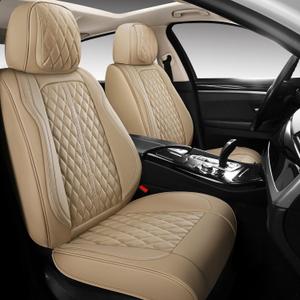Full Coverage Leather Car Seat Covers Full Set,Wateroroof Seat Covers for Cars,Trucks,Sedans,Luxury Beige Seat Cover,Car Seat Protector,5 Seats Car Seat Cushion