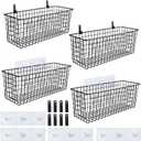 4 Set [EXTRA LARGE] Hanging Wall Mount Storage Baskets with Adhesive Hooks & Steel Hooks, Multiuse Sturdy Wire Metal Organizing Baskets for Home Kitchen Bathroom Pantry Utility Organizer, Black