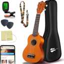 Everjoys Soprano Ukulele Beginner Kit 21 Inch w/Free Online Lesson Gig Bag Tuner Picks Strap, Fast to Learn (Honey)