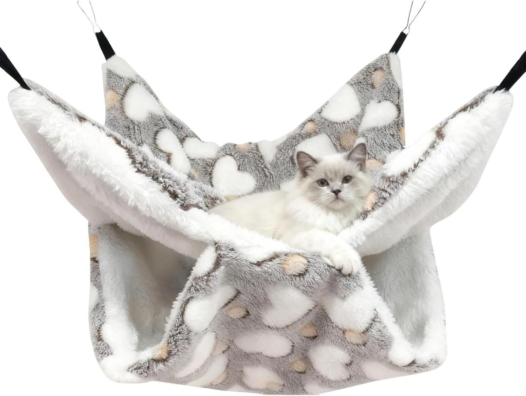 Cat Hammock for Cage, Soft Warm Hanging Bed for Kitten, Guinea Pig, Ferret, Rat, Chinchilla and Other Small Pets, Cozy Bunkbed 13.39"x13.39", Love Coffee Pattern