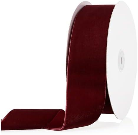 2" X 20 Yards Burgundy Velvet Ribbon for Christmas Tree Wreath Vintage Decoration Handmade Crafts Ornaments Gift Wrapping and Bow Making