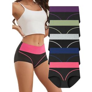 Buankoxy Women's High Waist Cotton Underwear Plus Size Soft Brief Panties 5 Pack (Large, Multicolor)