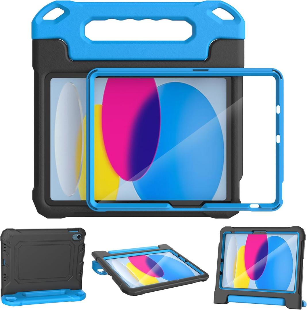 YIHE Kids Case for iPad (A16) 11th Generation 11 Inch 2025 & iPad 10th Generation 10.9 inch 2022, with Built-in Screen Protector and Handle Stand, Full Body Shockproof Protective Cover, BlackBlue