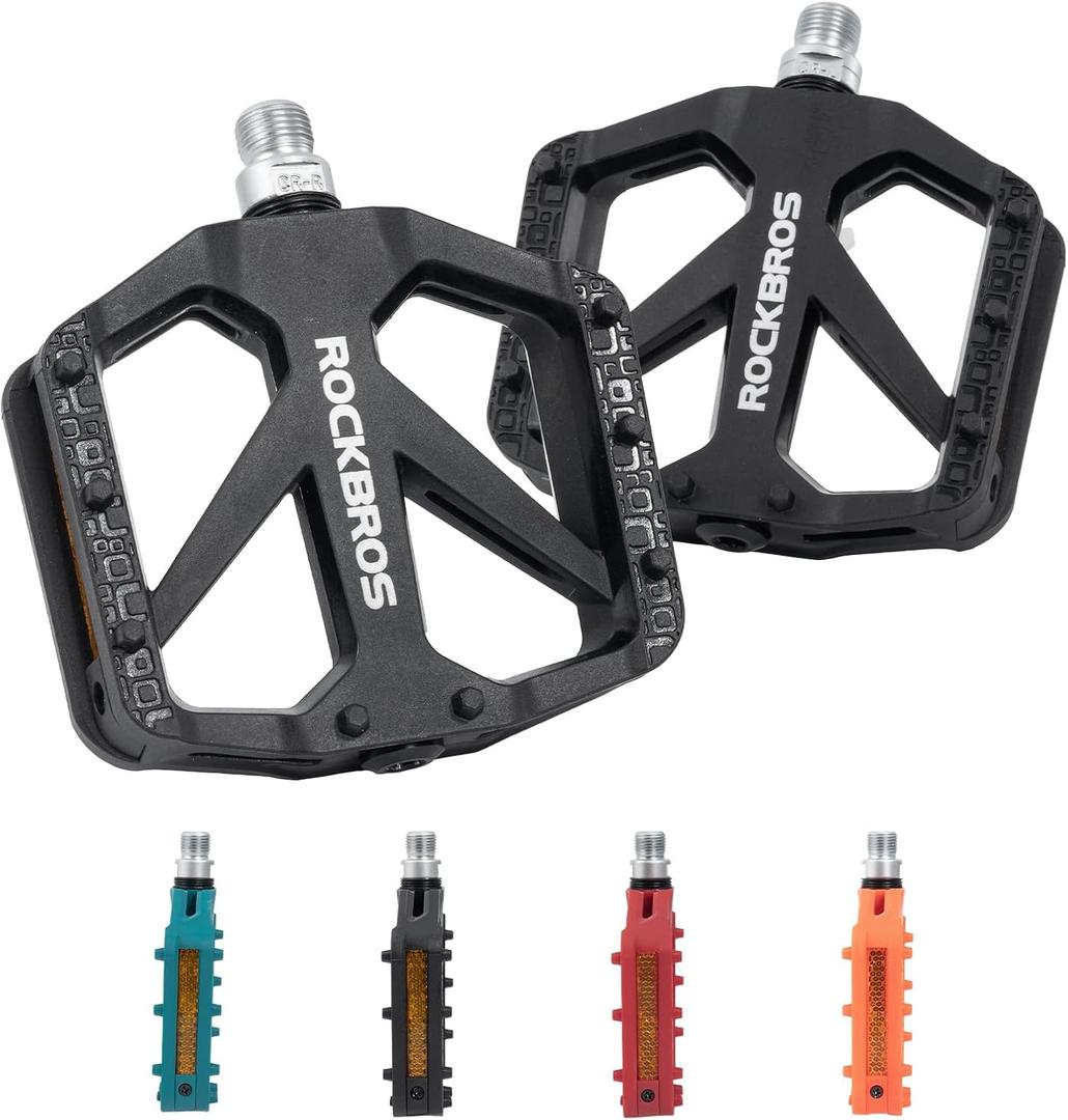 ROCKBROS Mountain Bike Pedals MTB Pedals Bicycle Flat Pedals Nylon 9/16" Sealed Bearing Lightweight Design for Road Mountain BMX MTB Bike