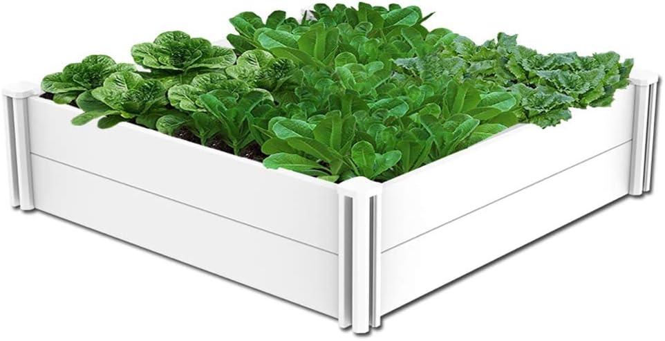 4'x4' White Vinyl Raised Garden Bed Kit, Outdoor Above Ground Garden Box for Growing Vegetables, Flowers, Herbs, DIY Gardening, Whelping Pen and More