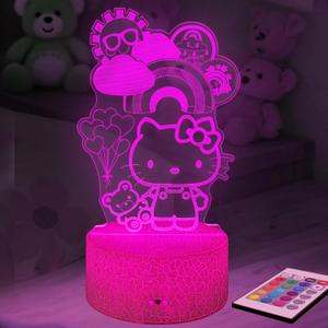 Kitty Night Light for Kids, Kitty Lamp Girl Cute Led Cat Night Light 16 Colors Dimmable Kitty Decor Lamp with Remote & Luminous Base, Bedroom Decoration Gifts for Christmas Birthday Girls