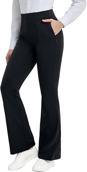 baleaf Womens Yoga Dress Pants Work with 4 Pockets Bootcut Business Leggings Stretch High Waisted Slacks Casual 30" L, Black