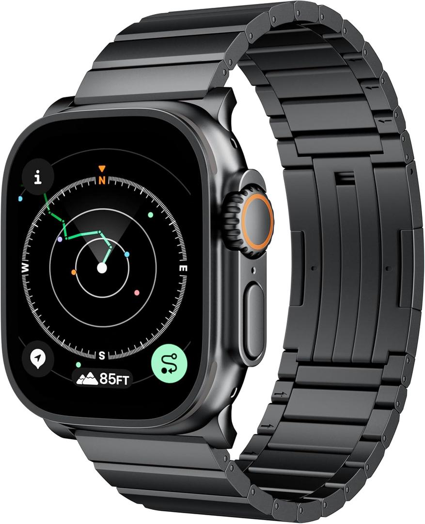 LULULOOK Black Titanium Band for Apple Watch Ultra 2/Ultra 49mm, DLC Scratch-resistant Coating Adjustable Replacement Smartwatch Strap w/Foldover Clasp for Men