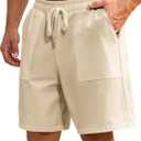 Mens Shorts Casual for Summer Beach Cotton Drawstring Stretch Twill Chino Golf Shorts Elastic Waist with Pockets (Medium, 1-light Khaki)