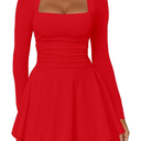 Kaximil Women's Square Neck Ruffle Hem Mini Dress Ruched Waist Long Sleeve Corset Short Party Dresses M