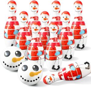 Libima 12 Pcs Christmas Bowling Set Santa Claus Snowman Bowling Set 10 Soft Foam Bowling Pins 2 Bowling Balls Set Toy Bowling Set for Game Indoor Outdoor Xmas Party Supplies (White,Snowman)