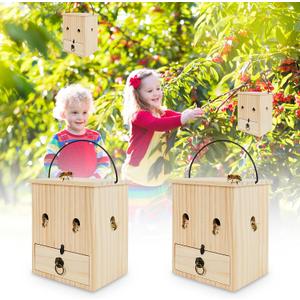 Carpenter Bee Trap for Outside - Pentroof Style Nature Hanging Wood Carpenter Bee Traps Outdoor - Best Bee Trap - Insect Traps with Removable
