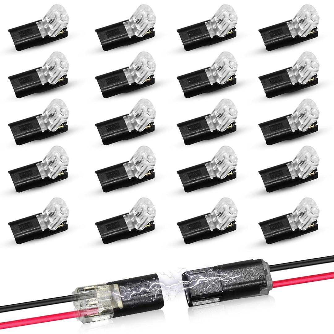 20Pcs Double-Wire Plug-in Connector Led Light Strip Connectors 2 Pin, Led Strip Lights Connectors Low Voltage Wire Connector with Locking Buckle, Fast Connect Plugs Led Connectors for Strip Lights