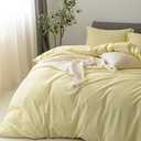 FOSSA Duvet Cover Set 100% Washed Cotton Linen Feel Super Soft Breathable Cozy 3 Pieces Bedding Sets Solid Pastel Yellow Queen (Light Yellow (No Comforter))