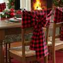 Newwiee 4 Pcs Christmas Bow Chair Back Covers Buffalo Plaid Bow Chair Cover Christmas Dining Seat Back Protector Slipcovers for Xmas Party Banquet Holiday Kitchen Decoration(Black, Red)