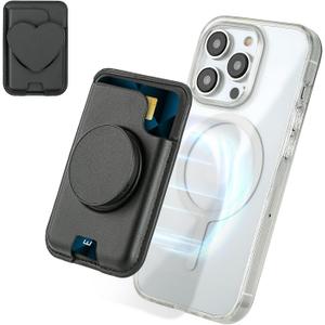 isee Magnetic Phone Wallet with Expanding Grip, Phone Card Holder Wallet with MagSafe, Wallet Compatible for iPhone 17/16/15/14/13/12 Series Holds 2 Cards (Black)