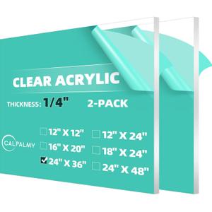 CALPALMY (2-Pack) 24 x 36 Clear Acrylic Sheet Plexiglass 1/4 Thick; Use for Craft Projects, Signs, Display Cases, Sneeze Guard and More; Cut with Cricut, Engraver, Power Saw or Hand Tools