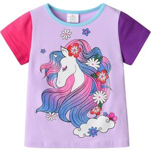 DXTON Toddler Girls Rainbow T-Shirts: Summer Short Sleeve Graphic Cotton Tees Tops Birthday School for 3-8 Years