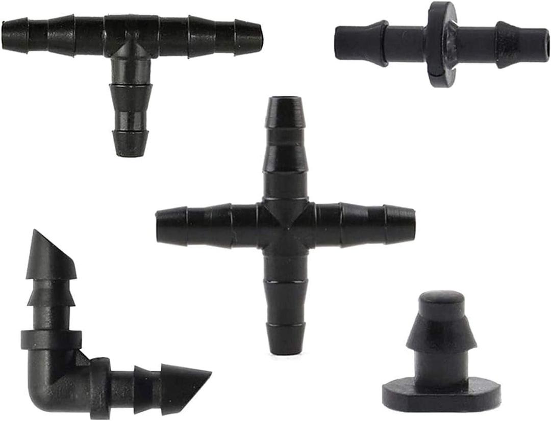 Kalolary Irrigation Fittings Kit, Drip Irrigation Barbed Connectors for 1/4-Inch Tubing Flower Pot Vegetable Garden Lawn Water Hose Connectors (200Pcs)