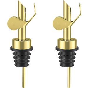 Olive Oil Dispenser Spout, Weighted Liquor Pour Spout, Syrup Dispenser Spout, Stainless Steel Automatic Pour Spouts for Liquor Bottles, Oil Bottles, Vinegar, Syrup and Alcohol 2 Pack Golden