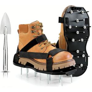 Secure-Fit, Easy-to-Assemble and Universal-Fit Lawn Aerator Shoes, with 2 Inch Long Spikes and Hook and Loop Straps for Grass. Includes Stainless Steel Shovel, Fits Men 6-11 and Women 4-12