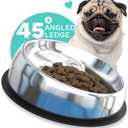 Enhanced Pet Bowl – Slanted Stainless Steel Dog Bowl for Breeds Like Bulldogs, Pugs – Raised Back, No-Spill, Reduces Gas & Mess – Medium Size, Non-Slip, Food-Grade - Does Not Ship from China