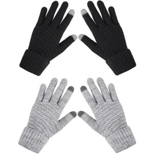 Premillow Winter Gloves for Women - Warm Womens Winter Gloves, Touchscreen Knit Glove with Elastic Cuff for Cold Weather (Black + Gray B)