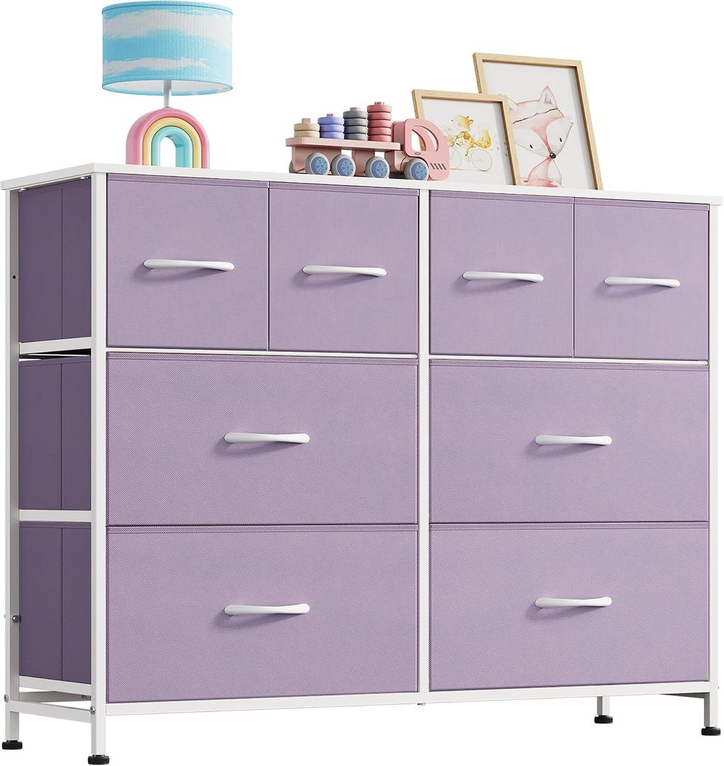 WLIVE Wide Dresser for Bedroom, 8 Drawer Chest of Drawers, Purple