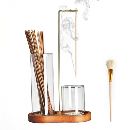2 in 1 Incense Holder for Sticks with Glass Ash Catcher, Anti-ash Incense Burner for Yoga Meditation Spa Room Decor, Includes Ash Brush